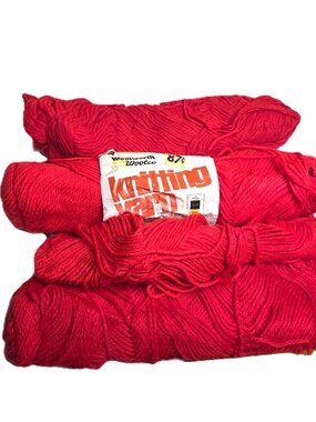 Vintage Woolworth Yarn Red 215 Carnation Skein Fabric Hand Knit Crochet Craft